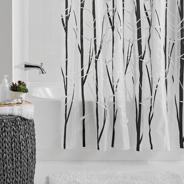 Woodland 70" x 72" PEVA Black/White Shower Curtain or Liner