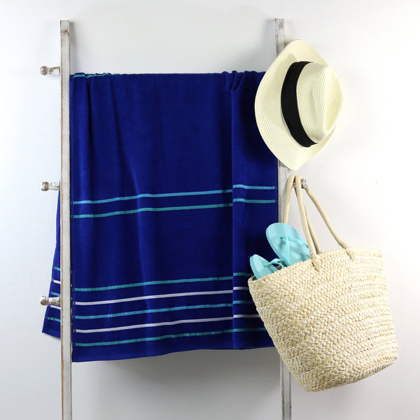 Beach Towel, Royal Blue Multi-stripe